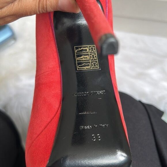 Emilio Pucci suede Open Toe Heels size 38 red coral color - Picture 5 of 8